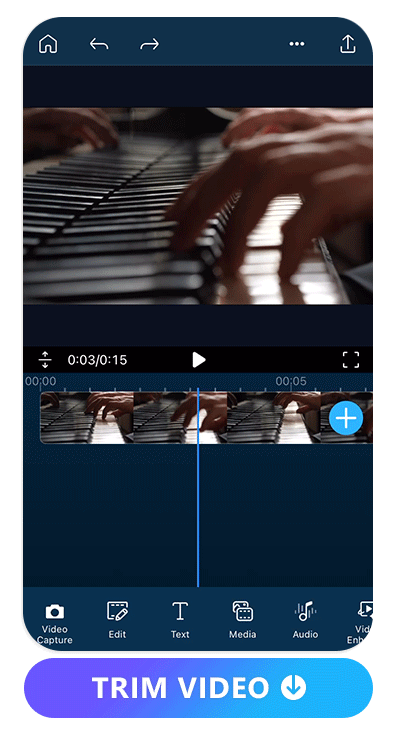 a piano playing video being trimmed with PowerDirector